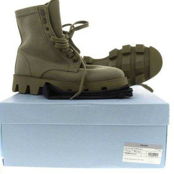 Prada Shoes - NIB Prada Khaki Canvas Lace Up Combat Boots‎ Women Size 39.5